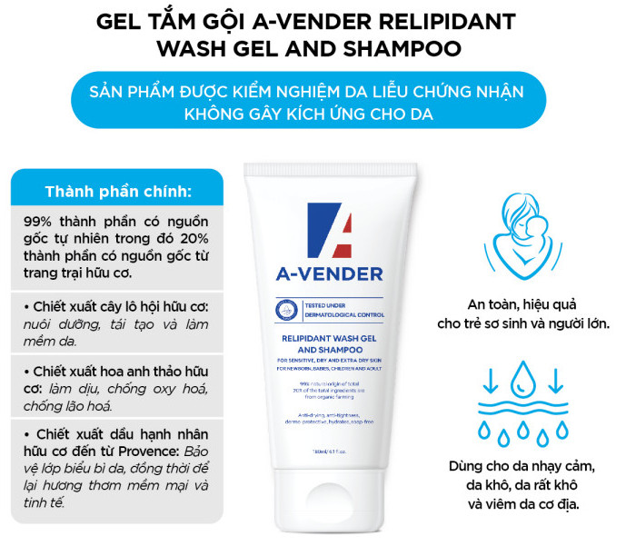 Gel tắm gội dịu nhẹ Avender